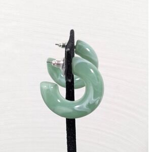 Mint Green Faux Jade Acrylic Hoop‎ Earrings Pierced Marble Resin Boho